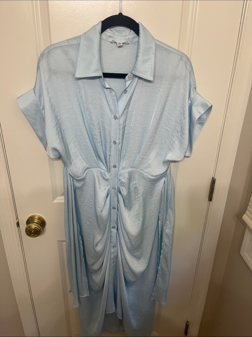 Steve Madden Light Blue Midi Shirt Dress with Gathered Front
